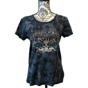 Harley Davidson Tie Dye Skull and Grommet women’s tee size M